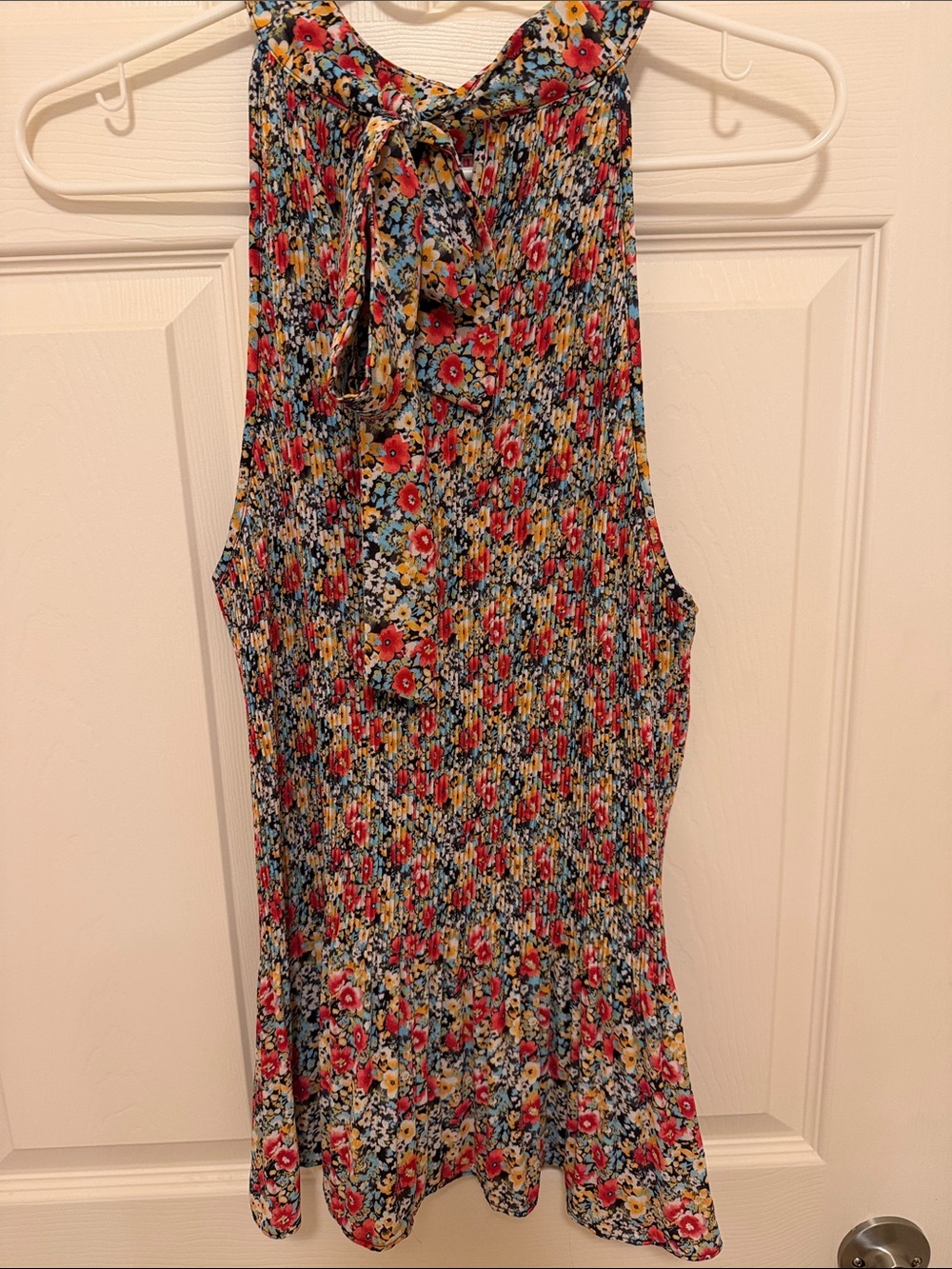 Pleione Red, Blue, Yellow Floral Smocked Halter Camisole